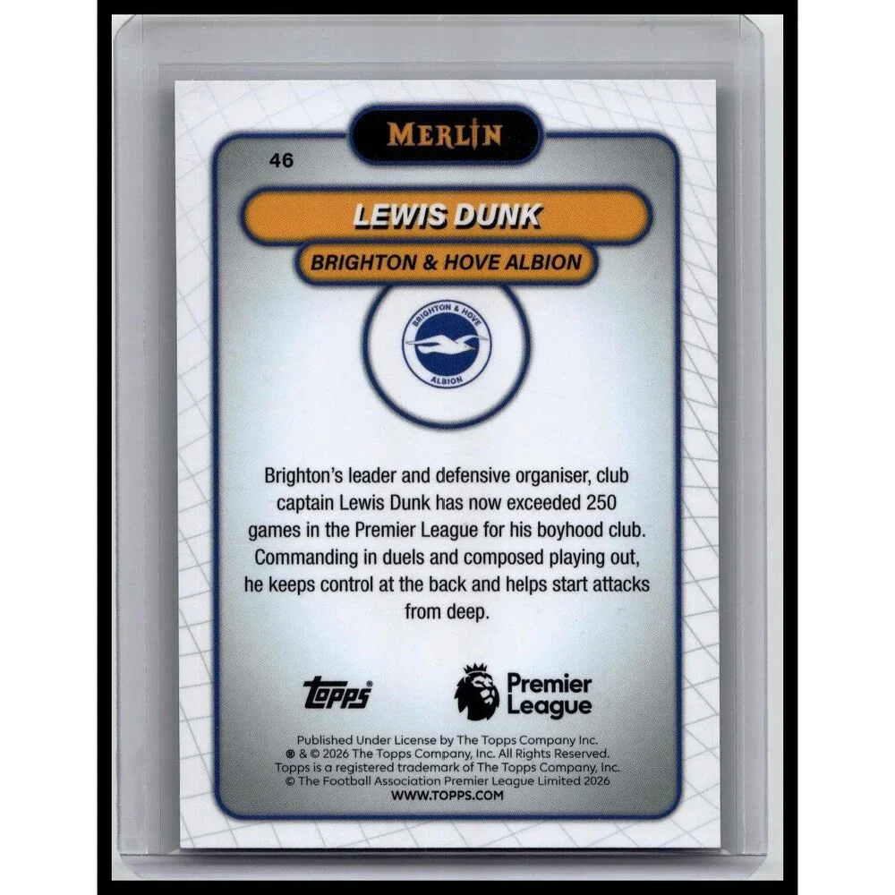 2026 Merlin Premier League #46 Lewis Dunk Aqua Refractor #/199